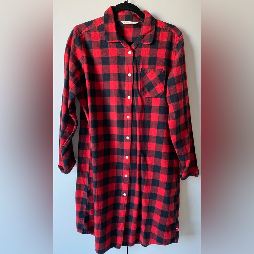 Women’s Woolrich Red and Black Buffalo Plaid Flannel Midi Shirt Dress
